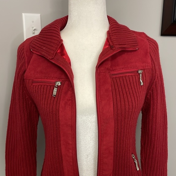 Beverly Hills Leather Club Red Zipper Sweater Small Jacket Zip Up Wool - Picture 2 of 6
